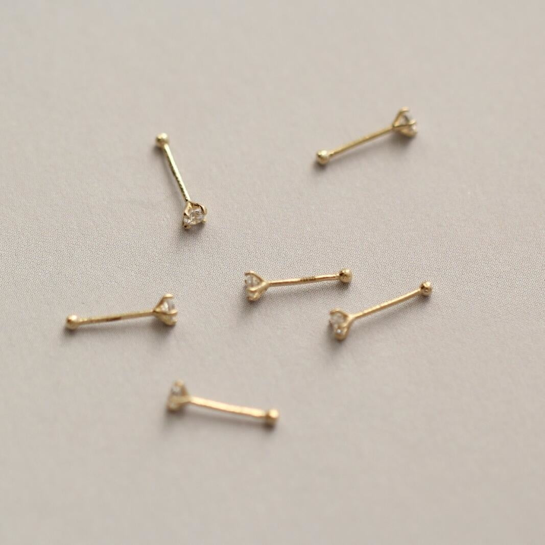 14K gold nose stud tiny and cute with a crystal