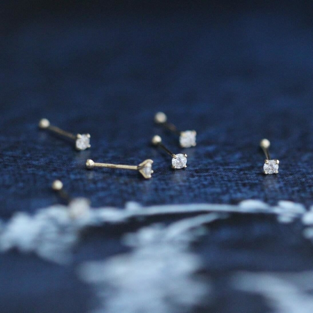 14K gold nose stud tiny and cute with a crystal