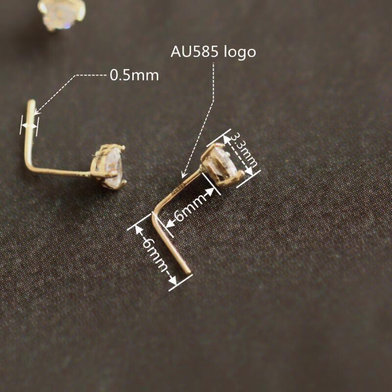 Heart nose stud 14K gold L shaped