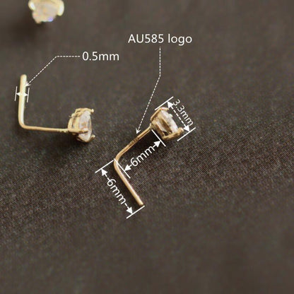 Heart nose stud 14K gold L shaped