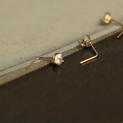 Heart nose stud 14K gold L shaped