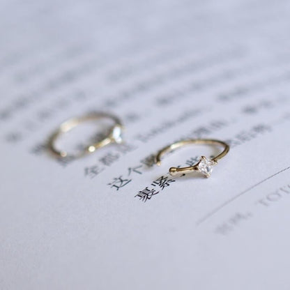 Gold nose ring hoop with diamond cz 14K solid gold