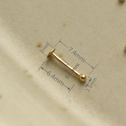 Nose bone stud 14K gold tiny and minimalist