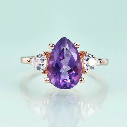 Rose gold amethyst ring with a purple amethyst sterling silver amethyst engagement ring