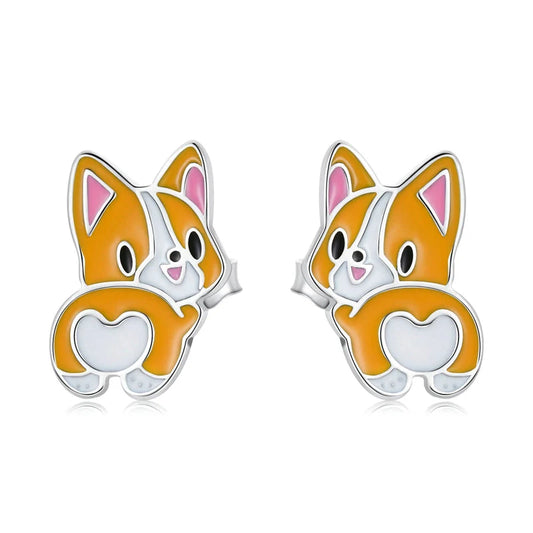 Silver corgi earrings stud earrings