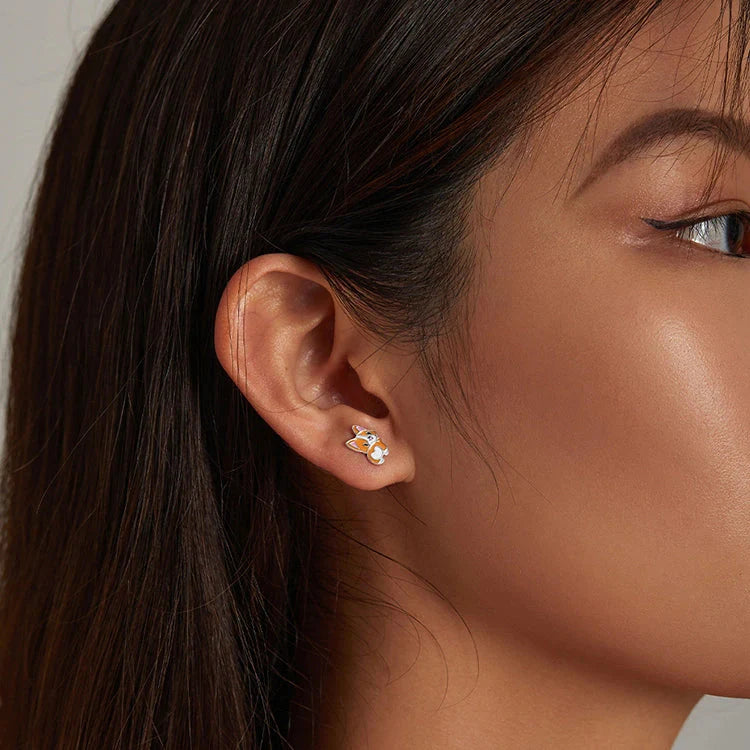 Silver corgi earrings stud earrings