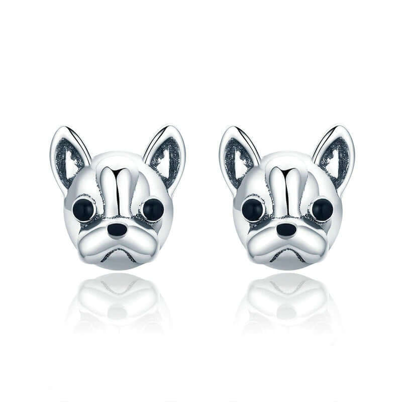 Silver dog earrings French bulldog