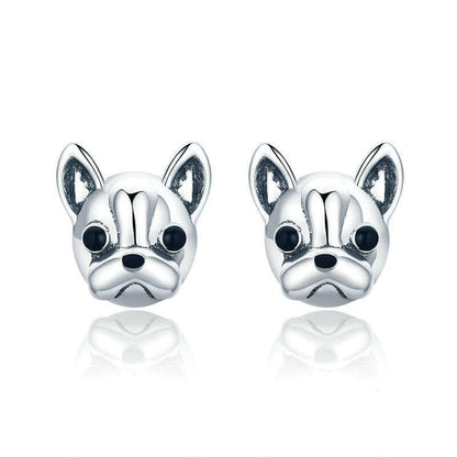 Silver dog earrings French bulldog