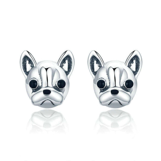 Silver dog earrings French bulldog