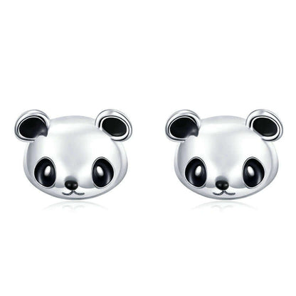 Silver panda earrings stud earrings