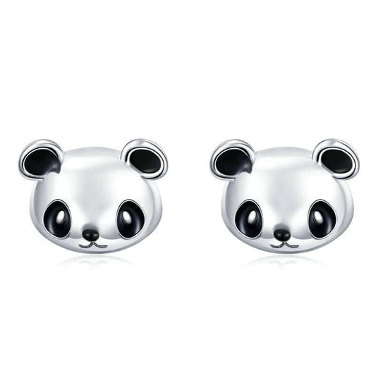 Silver panda earrings stud earrings