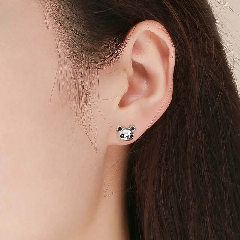 Silver panda earrings stud earrings
