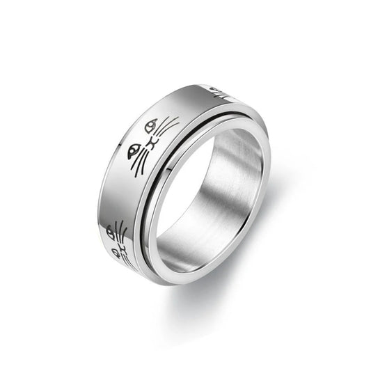 Spinner ring stainless steel with a cat anxiety ring