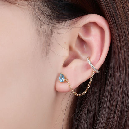 Swiss blue topaz earrings an ear cuff and stud set gemstone ear studs