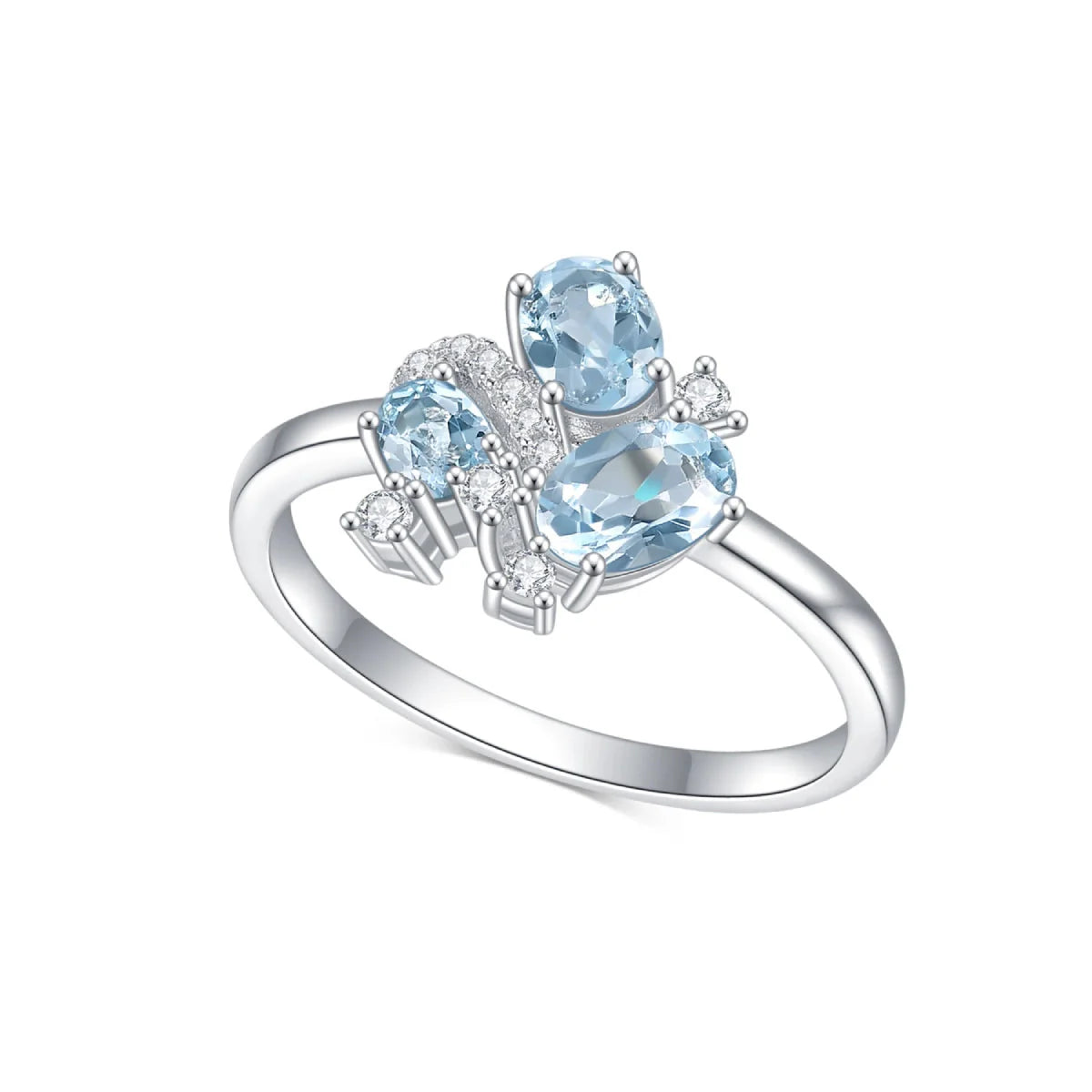 Three-stone blue topaz ring