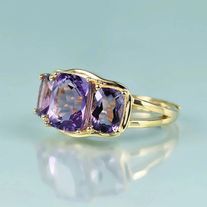 Three-stone trellis amethyst ring